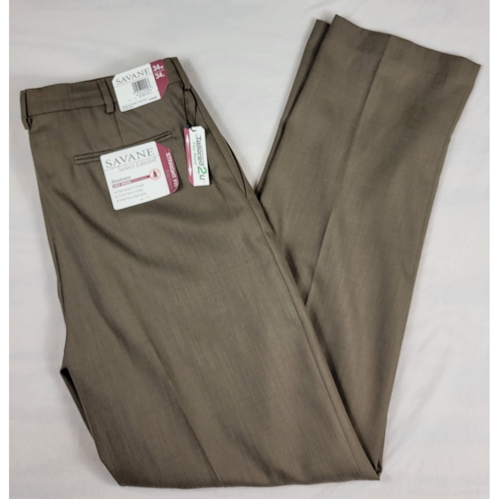 Savane Select Edition Sharkskin Dress Pants 34x34 Rock Taupe Straight Fit NWT